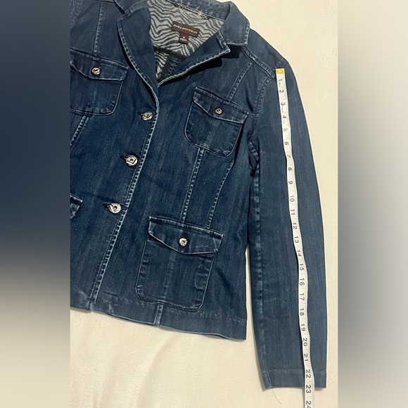 Dana Buchman Dark Blue Denim Women’s Button Up Jean Jacket Zebra Detail Size 14 - Picture 7 of 16